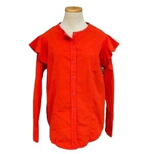 Current/Elliott Top Women's Small Red Orange Blouse Ruffled Sleeves Button